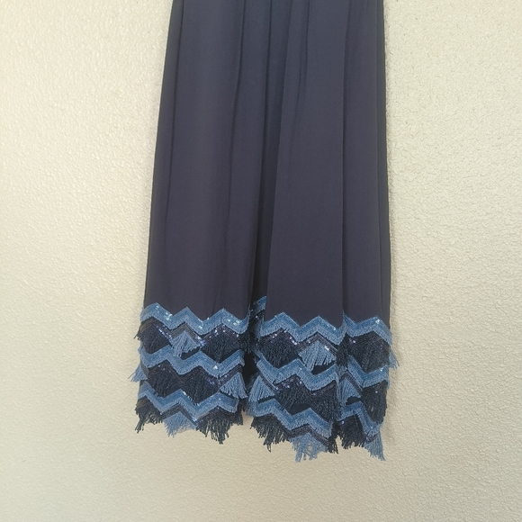 anthropology Maeve Navy Blue Sequin Fringe Fringe Sleeveless Short Dress Sz‎ 2 - Picture 12 of 16